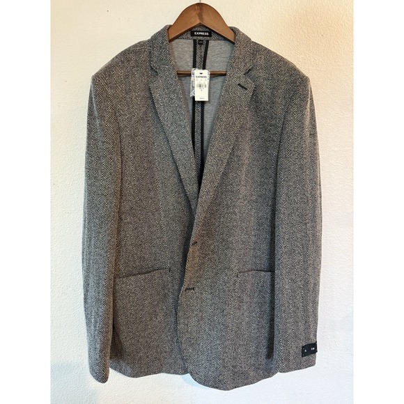 NWT Express Men's Slim Blazer Herringbone Tweed Sz. XL Retail: $228 - Picture 1 of 12